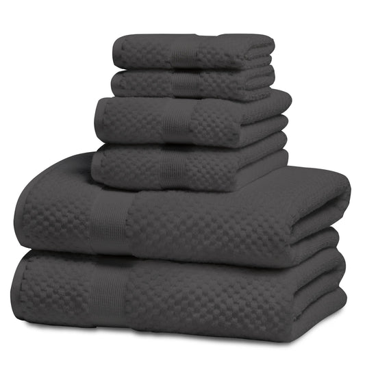 Kingrest Bath Towel Sets of 6 Pieces, 2 Bath Towels 2 Hand Towels 2 Washcloths, 100% Cotton Highly Absorbent Towels for Bathroom, Gym, Hotel