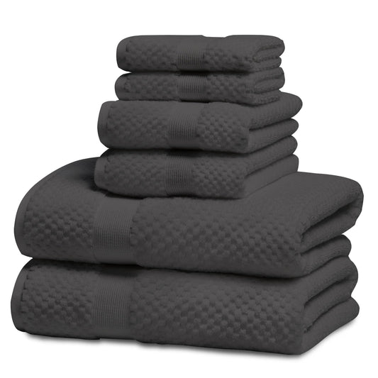 Kingrest Bath Towel Sets of 6 Pieces, 2 Bath Towels 2 Hand Towels 2 Washcloths, 100% Cotton Highly Absorbent Towels for Bathroom, Gym, Hotel