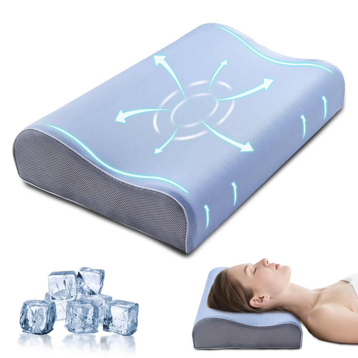 Kingrest Cooling Memory Foam Pillow for Neck Pain Relief Sleeping, Cervical Neck Pillow Adjustable Ergonomic Memory Foam Pillow For Side Back Stomach Sleepers Medium Firmness Quality (1 Pack)