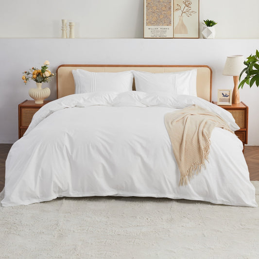 Kingrest Luxury 100% Organic Cotton Queen Duvet Cover Set Solid Color Art Decor, Soft & Breathable 3 Pieces Queen Bedding Sets, Pattern Queen Comfy Duvet Cover Set with Zipper Closure