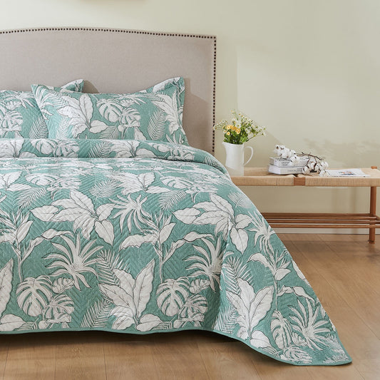 Kingrest Luxury Floral Print 100% Organic Cotton Quilt Set King Size, Lightweight Pattern Comforter Set, Oversized Bedspread Coverlet Quilted Bedding Set, with 2 Matching Pillowcases, for All Season