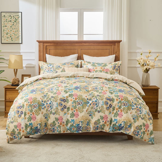 Kingrest Luxury 100% Organic Cotton King Duvet Cover Set Solid Color Art Decor, Soft & Breathable 3 Pieces King Bedding Sets, Pattern King Comfy Duvet Cover Set, with Zipper Closure