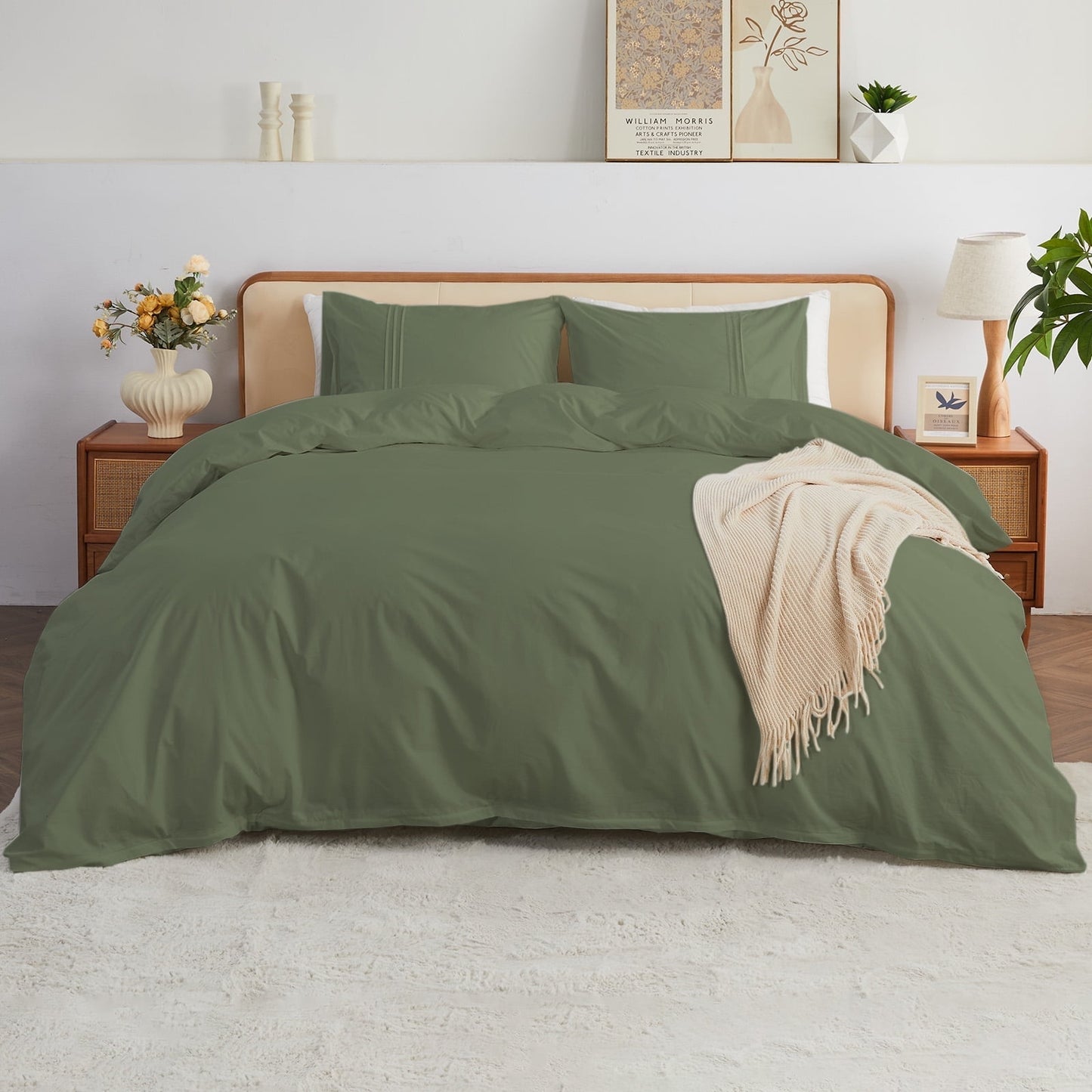 Kingrest Luxury Queen Duvet Cover Set Floral Printed, Soft & Breathable 100% Organic Cotton 3 Pieces Queen Bedding Sets, Pattern Queen Comfy Duvet Cover Set with Zipper Closure