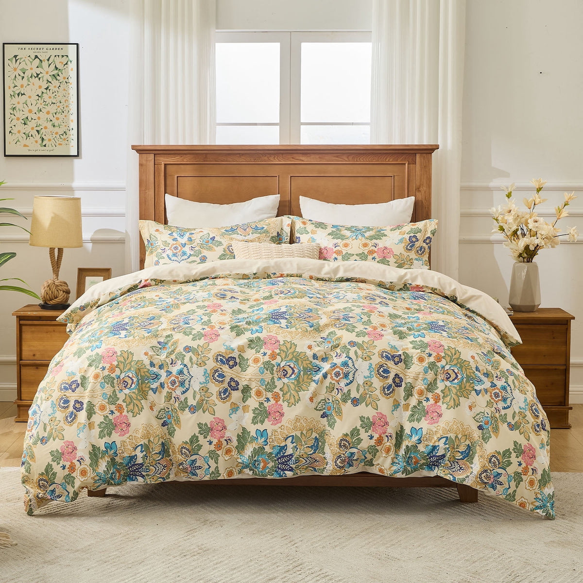 Kingrest Luxury 100% Organic Cotton Twin Duvet Cover Set Solid Color Art Decor, Soft & Breathable 3 Pieces Twin Bedding Sets, Pattern Twin Comfy Duvet Cover Set with Zipper Closure