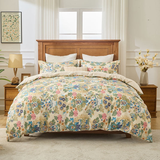 Kingrest Luxury 100% Organic Cotton Twin Duvet Cover Set Solid Color Art Decor, Soft & Breathable 3 Pieces Twin Bedding Sets, Pattern Twin Comfy Duvet Cover Set with Zipper Closure