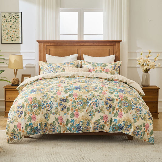 Kingrest Luxury 100% Organic Cotton Twin Duvet Cover Set Solid Color Art Decor, Soft & Breathable 3 Pieces Twin Bedding Sets, Pattern Twin Comfy Duvet Cover Set with Zipper Closure