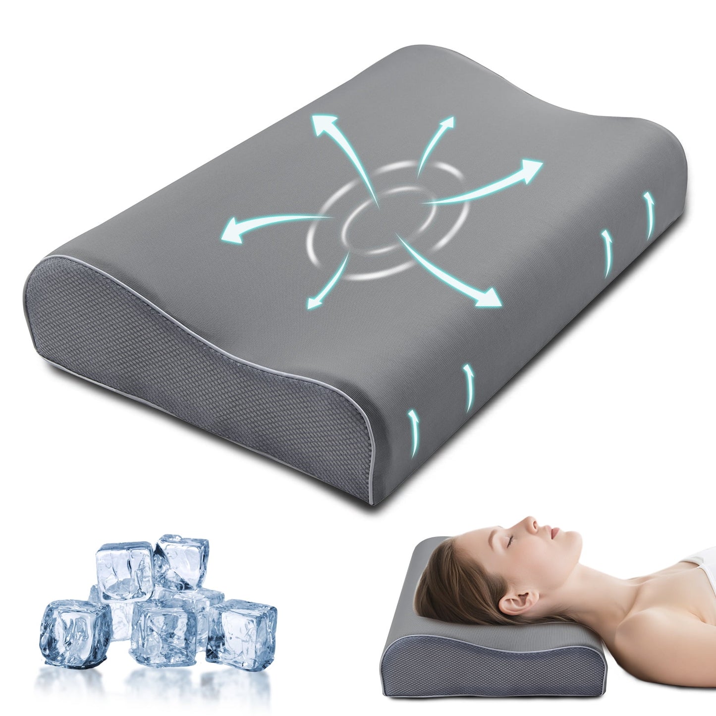 Kingrest Cooling Memory Foam Pillow for Neck Pain Relief Sleeping, Cervical Neck Pillow Adjustable Ergonomic Memory Foam Pillow For Side Back Stomach Sleepers Medium Firmness Quality