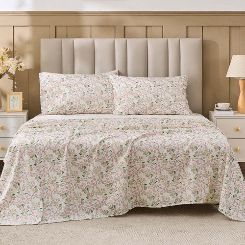Gogreen 100% Cotton 4 Pieces Printed Sheet Set Deep Pocket Fit 14", Breathable Super Soft Sheet Set Cooling Sheets, Luxury Hotel Style Home Decor Bed Sheet Set, Gift for Women, Men
