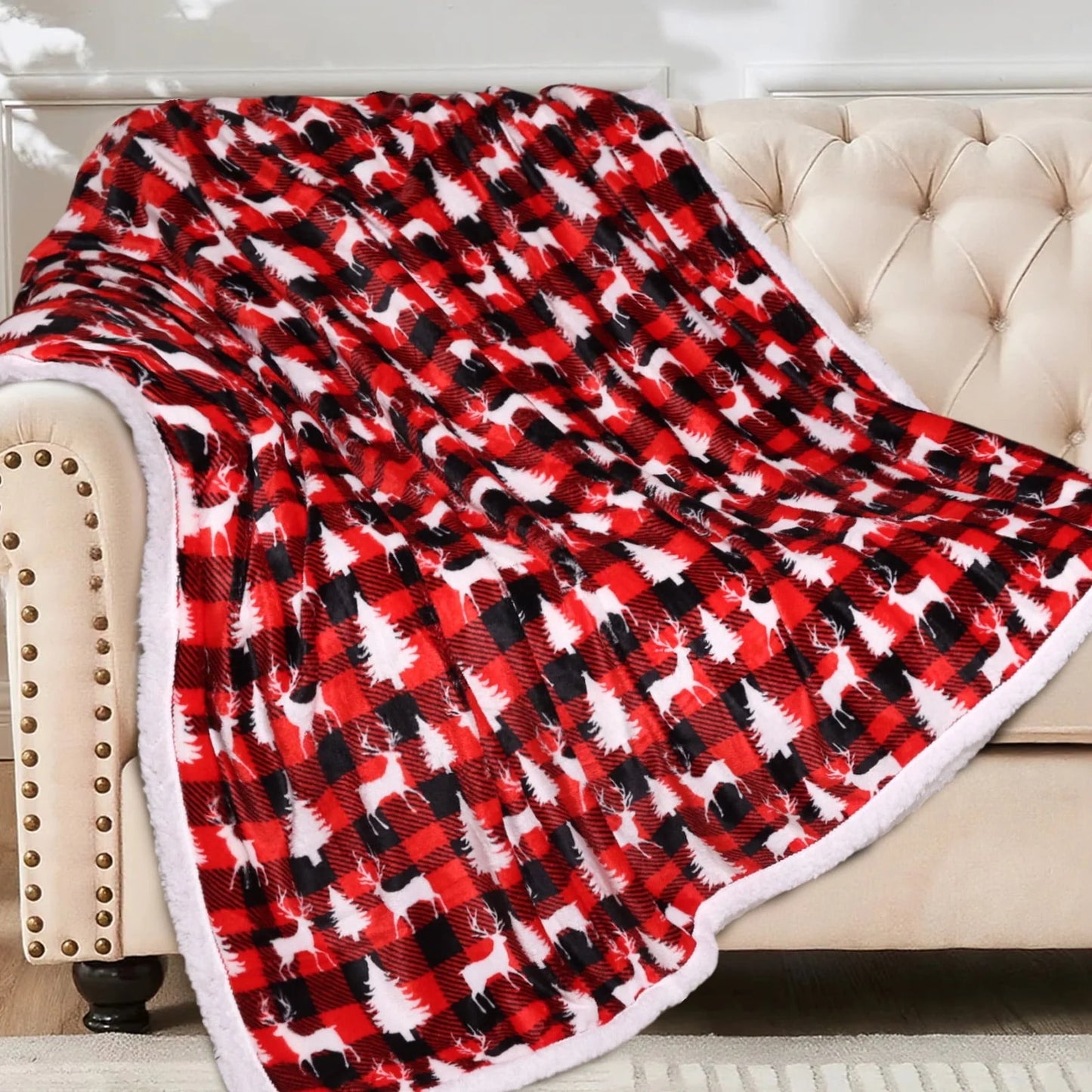 Gogreen Double Sided Christmas Fleece Throw Blanket for Couch & Bed - Lightweight Plush Cozy Fuzzy Soft Blankets and Throws for Sofa