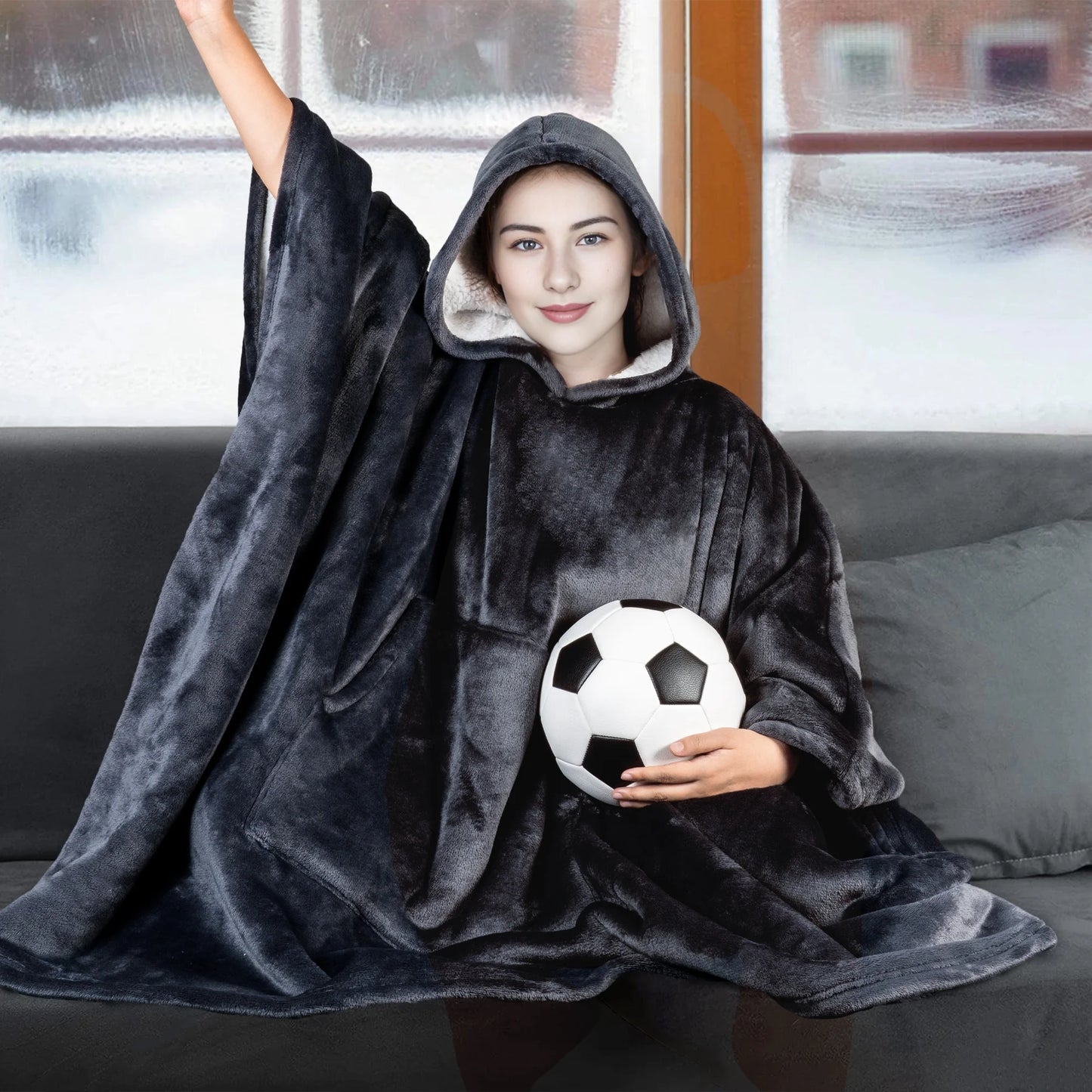 GOGREEN Original | Oversized Wearable Blanket Hoodie, Thick Sherpa Fleece Sweatshirt Hooded Blanket with Giant Hood Kangroo Pocket for Adults Women Men, One Size Fits All