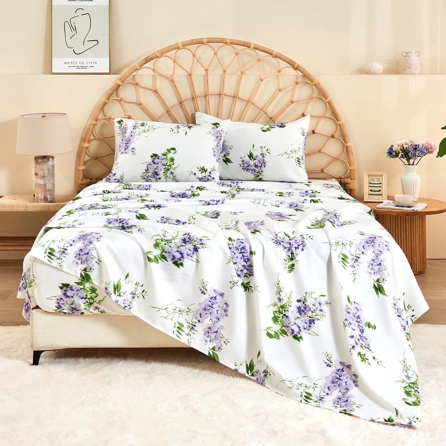 Hitime Printed 4 Pieces Printed Sheet Set Deep Pocket Fit 14", Breathable Super Soft Sheet Set Cooling Sheets, Luxury Hotel Style Home Decor Bed Sheet Set, Gift for Women, Men