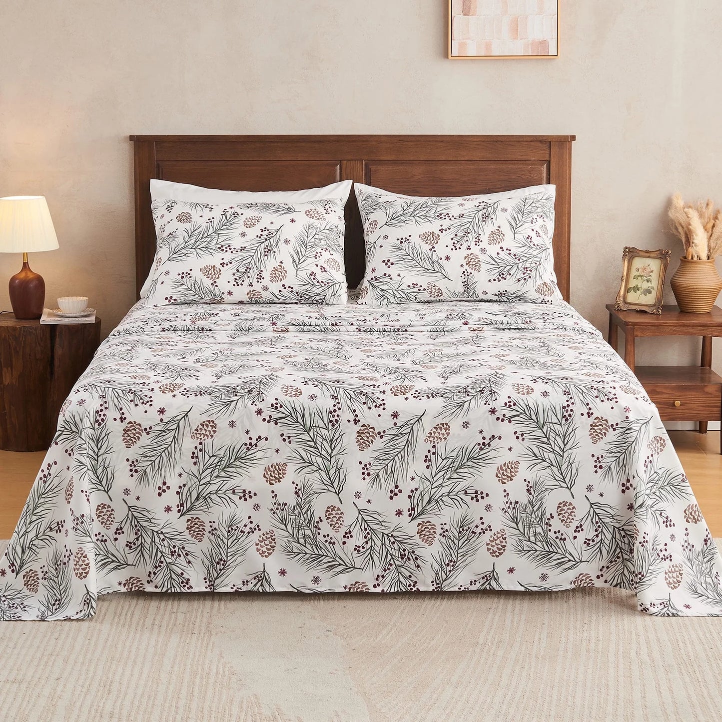 Gogreen 2025 Christmas 4 Pieces Printed Sheet Set Deep Pocket Fit 16", Breathable Microfiber Super Soft Sheet Set Cooling Sheets