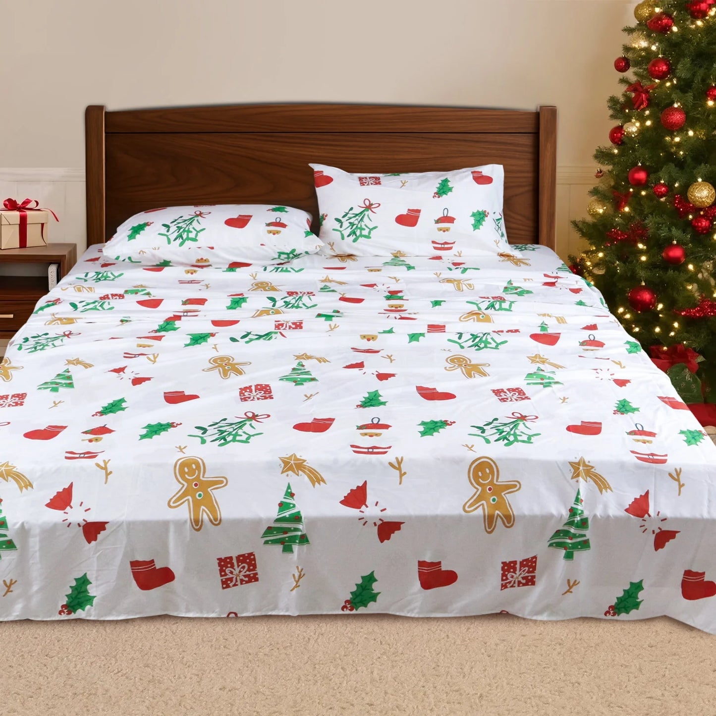 Hitime Printed 4 Pieces Printed Sheet Set Deep Pocket Fit 14", Breathable Super Soft Sheet Set Cooling Sheets, Luxury Hotel Style Home Decor Bed Sheet Set, Gift for Women, Men