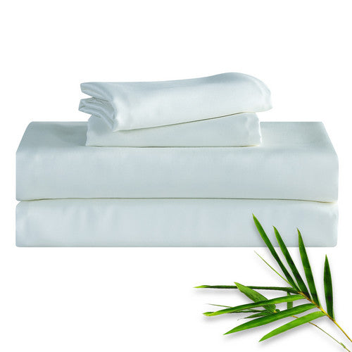 Hitime 50% Bamboo & 50% Microfiber Solid 4 Pieces Printed Sheet Set Deep Pocket Fit 14", Breathable Super Soft Sheet Set Cooling Sheets, Luxury Hotel Style Home Decor Bed Sheet Set, Gift for Women, Men