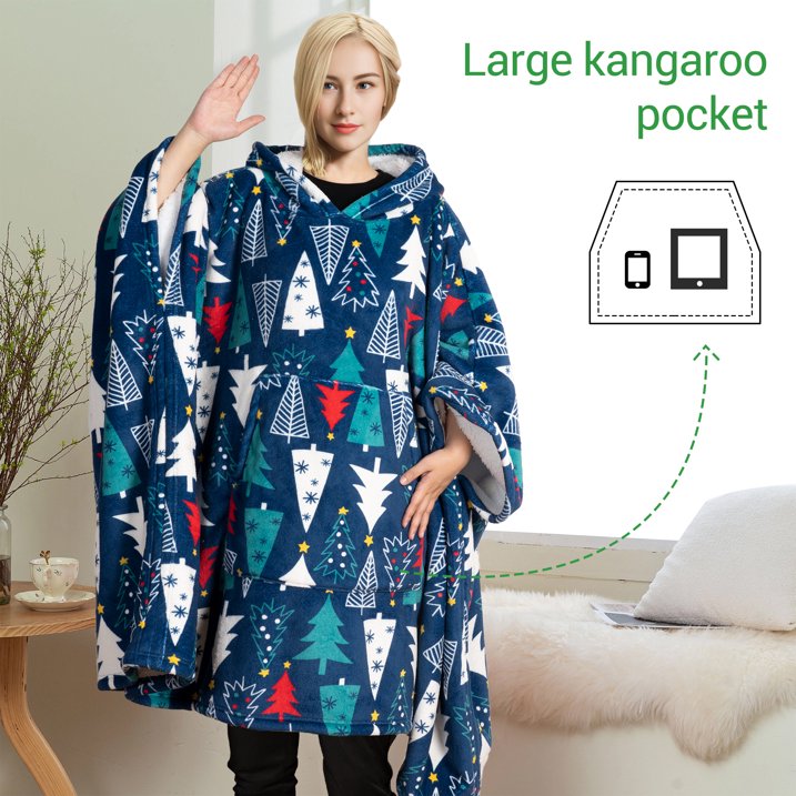 GOGREEN Original | Oversized Wearable Blanket Hoodie, Thick Sherpa Fleece Sweatshirt Hooded Blanket with Giant Hood Kangroo Pocket for Adults Women Men, One Size Fits All