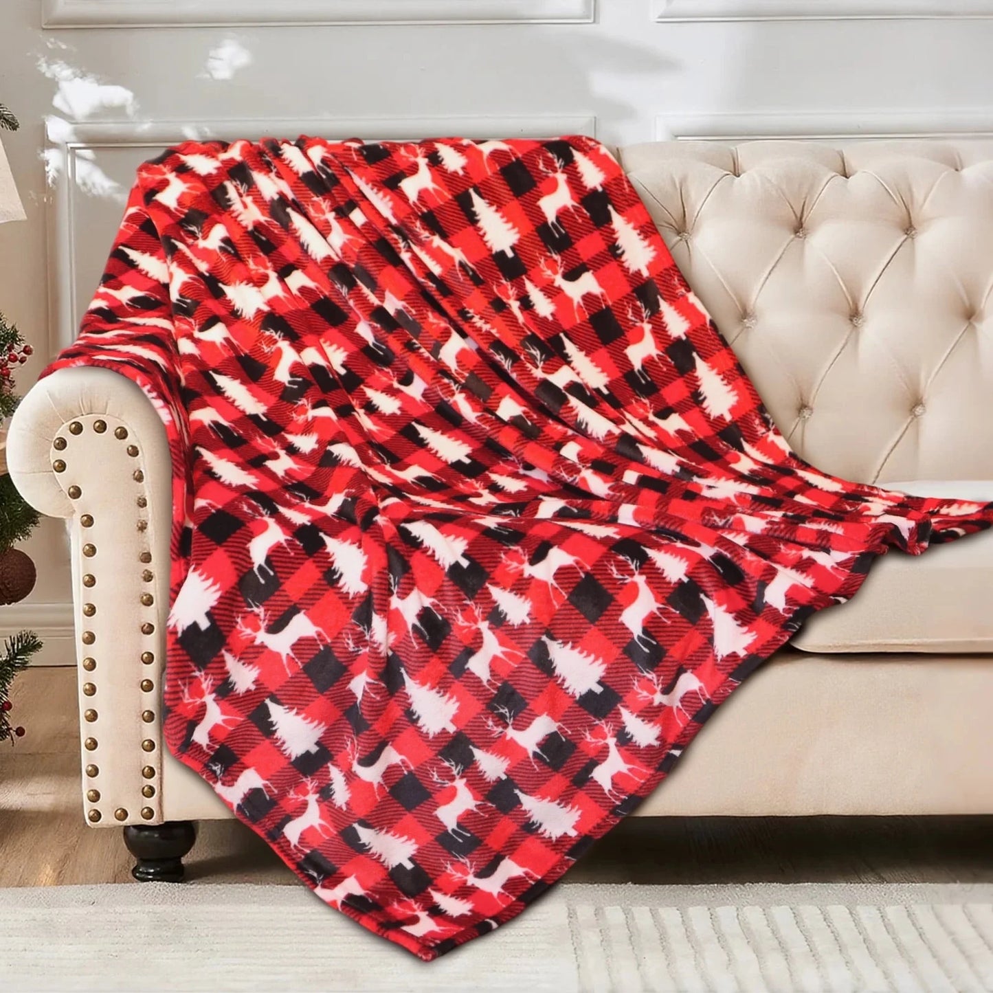 Gogreen Double Sided Christmas Fleece Throw Blanket for Couch & Bed - Lightweight Plush Cozy Fuzzy Soft Blankets and Throws for Sofa