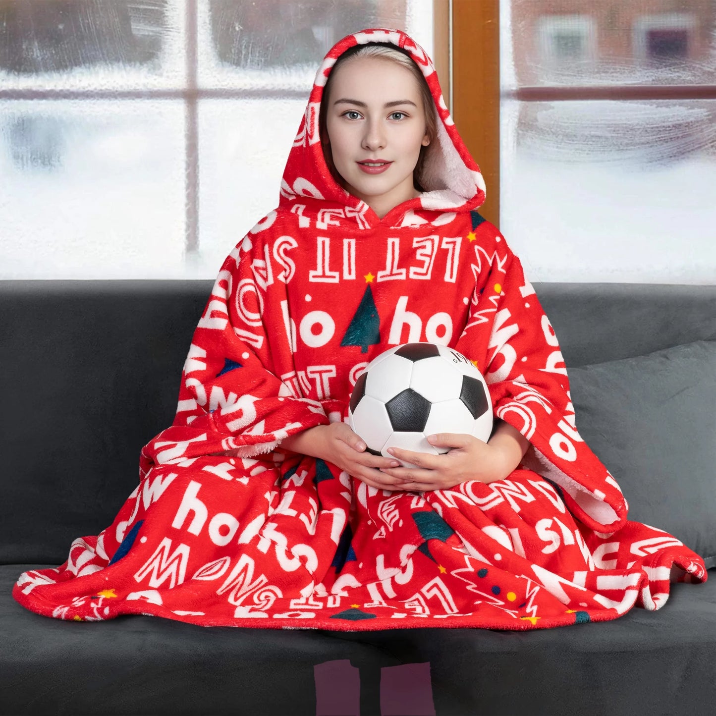 GOGREEN Original | Oversized Wearable Blanket Hoodie, Thick Sherpa Fleece Sweatshirt Hooded Blanket with Giant Hood Kangroo Pocket for Adults Women Men, One Size Fits All