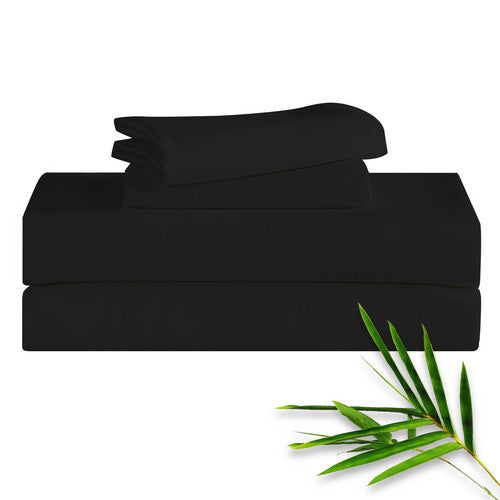 Hitime 50% Bamboo & 50% Microfiber Solid 4 Pieces Printed Sheet Set Deep Pocket Fit 14", Breathable Super Soft Sheet Set Cooling Sheets, Luxury Hotel Style Home Decor Bed Sheet Set, Gift for Women, Men