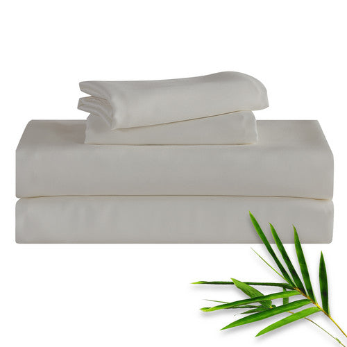 Hitime 50% Bamboo & 50% Microfiber Solid 4 Pieces Printed Sheet Set Deep Pocket Fit 14", Breathable Super Soft Sheet Set Cooling Sheets, Luxury Hotel Style Home Decor Bed Sheet Set, Gift for Women, Men