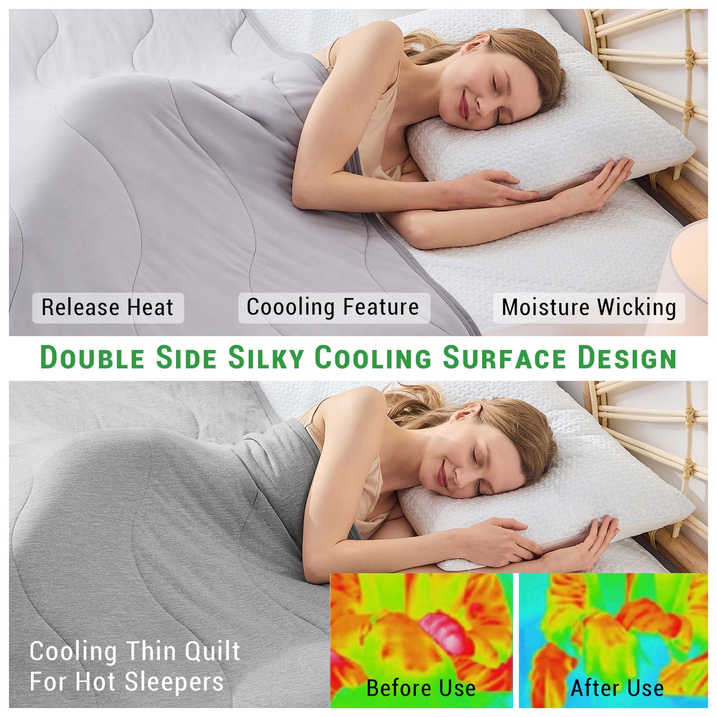 GOGREEN Cooling Comforter Blanket, Double Sided Summer Cool Comforter Q-MAX>0.5, Ultra Soft Arc Chill Cooling Blanket for Hot Sleepers Night Sweats