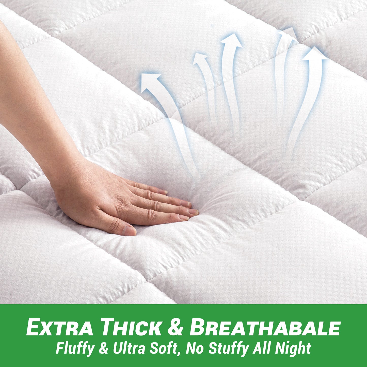 GOGREEN Waterproof Extra Thick Mattress Topper, Breathable Pillow Top Mattress Pad Cover Down Alternative Overfilled Plush Soft bed Protector with 8-16 Inch Elastic Deep Pocket