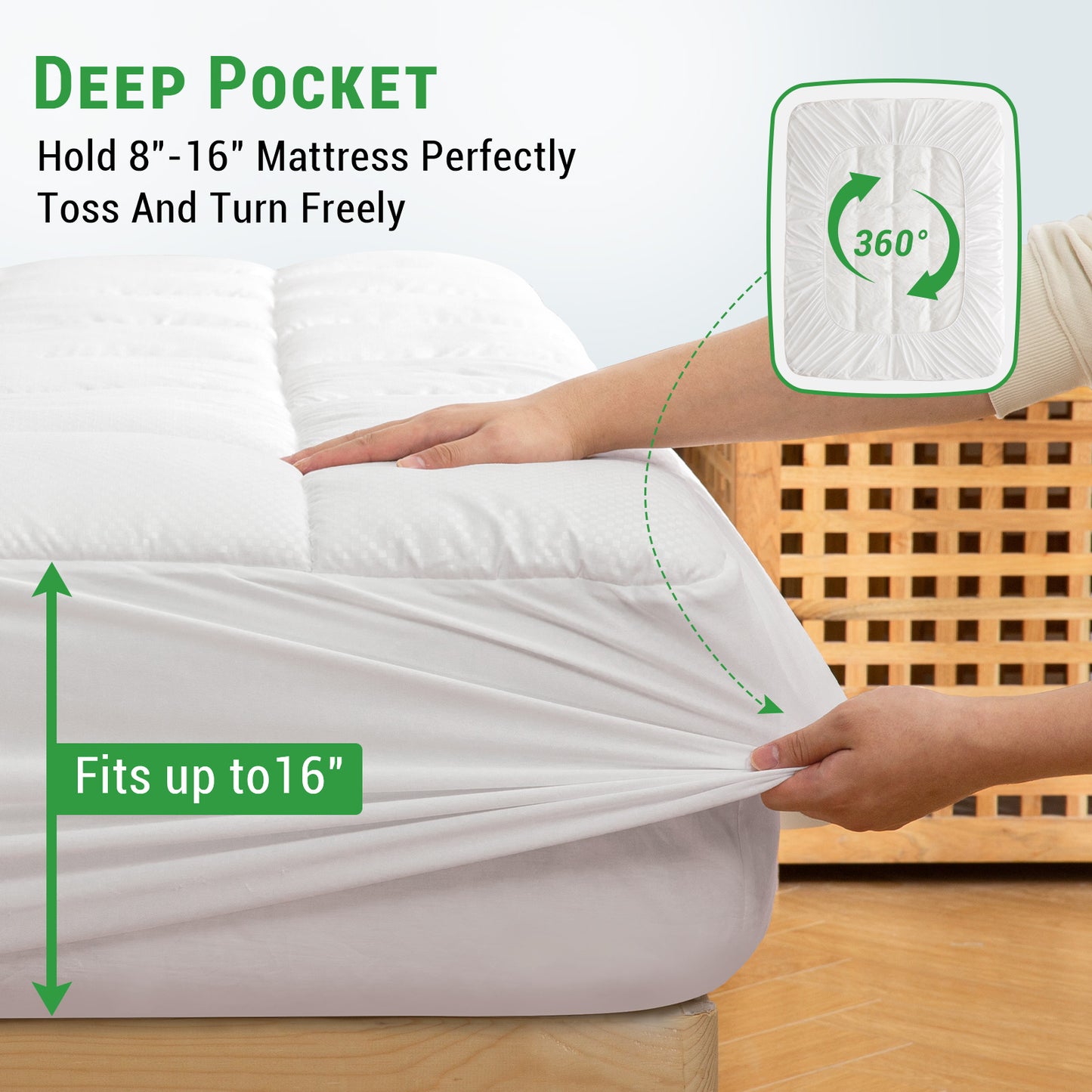 GOGREEN Waterproof Extra Thick Mattress Topper, Breathable Pillow Top Mattress Pad Cover Down Alternative Overfilled Plush Soft bed Protector with 8-16 Inch Elastic Deep Pocket